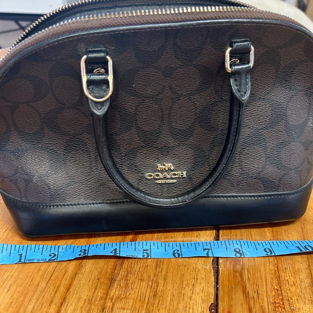Coach Brown Signature Dome Satchel with Black Trim - Picture 2 of 10